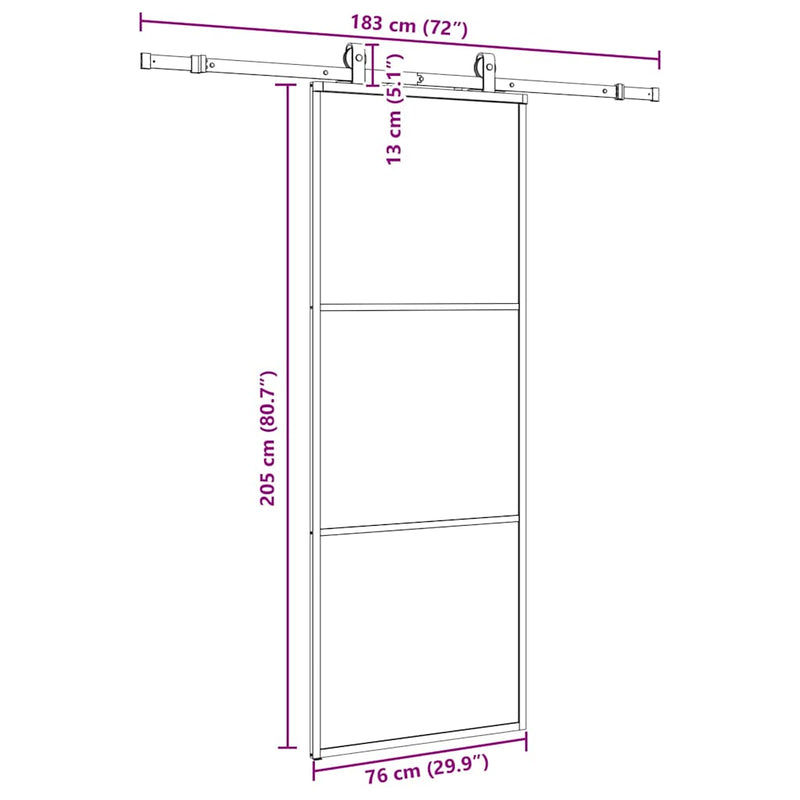 vidaXL fekete ESG üveg tolóajtó fémszerelvény-szettel 76x205 cm