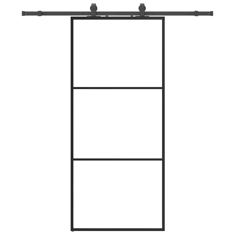 vidaXL fekete ESG üveg tolóajtó fémszerelvény-szettel 90x205 cm