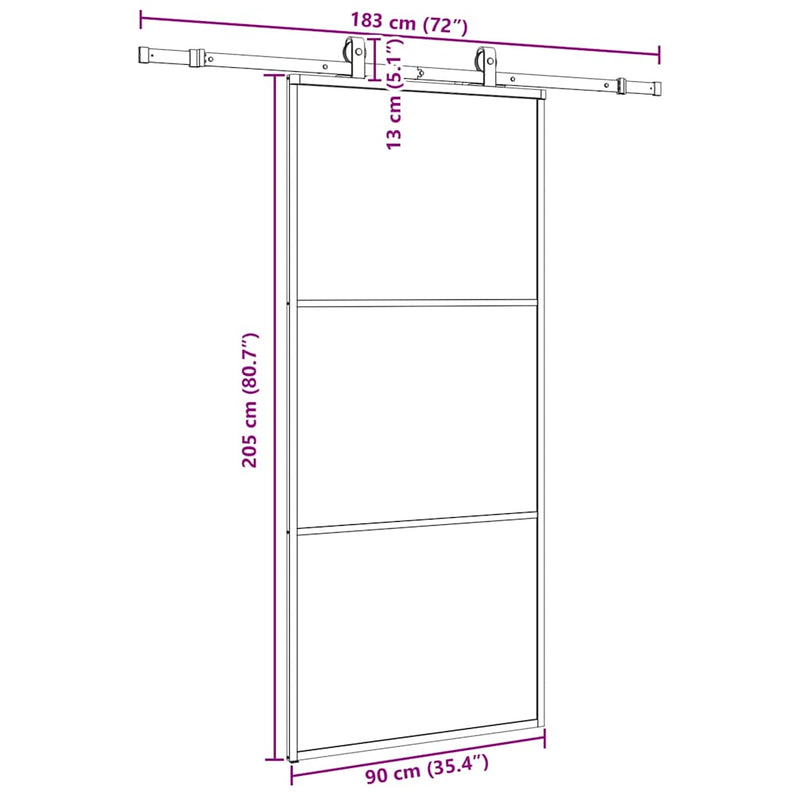 vidaXL fekete ESG üveg tolóajtó fémszerelvény-szettel 90x205 cm