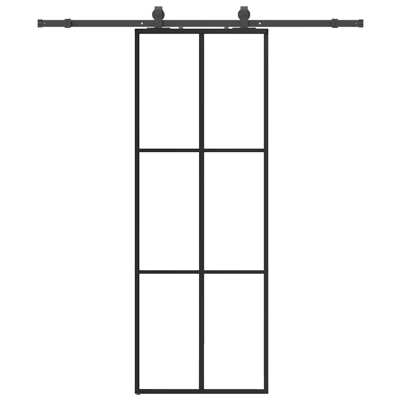 vidaXL fekete ESG üveg tolóajtó fémszerelvény-szettel 76x205 cm