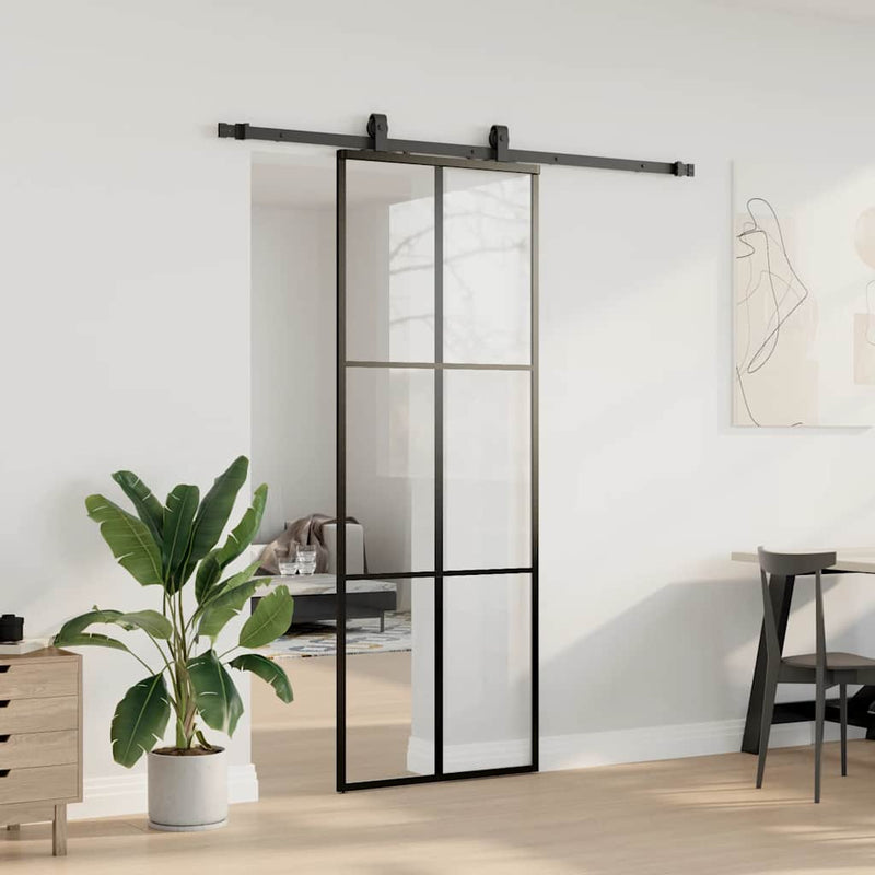 vidaXL fekete ESG üveg tolóajtó fémszerelvény-szettel 76x205 cm