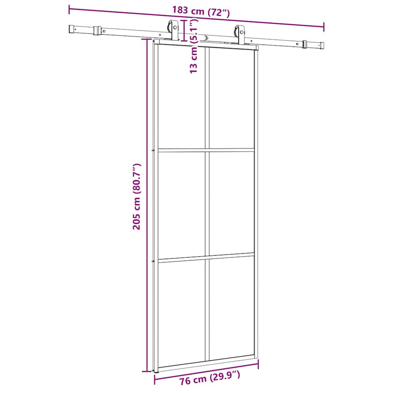 vidaXL fekete ESG üveg tolóajtó fémszerelvény-szettel 76x205 cm