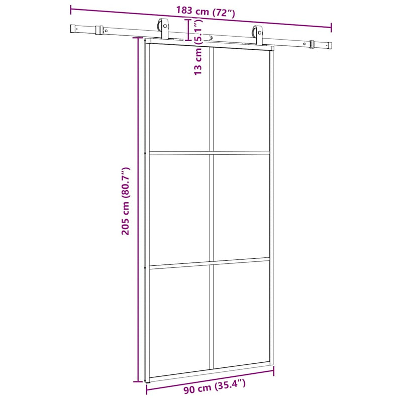 vidaXL fekete ESG üveg tolóajtó fémszerelvény-szettel 90x205 cm