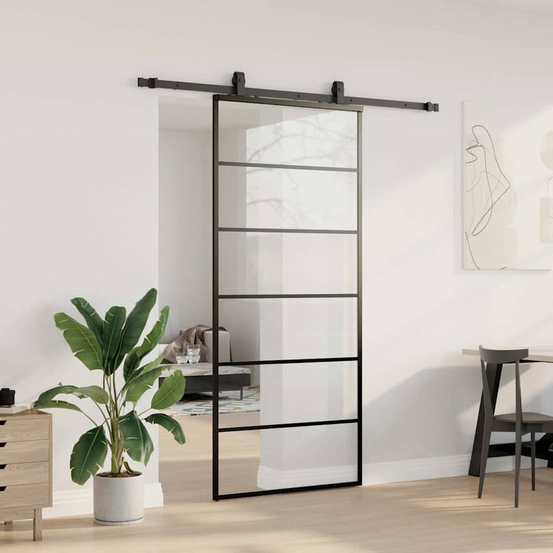 vidaXL fekete ESG üveg tolóajtó fémszerelvény-szettel 90x205 cm