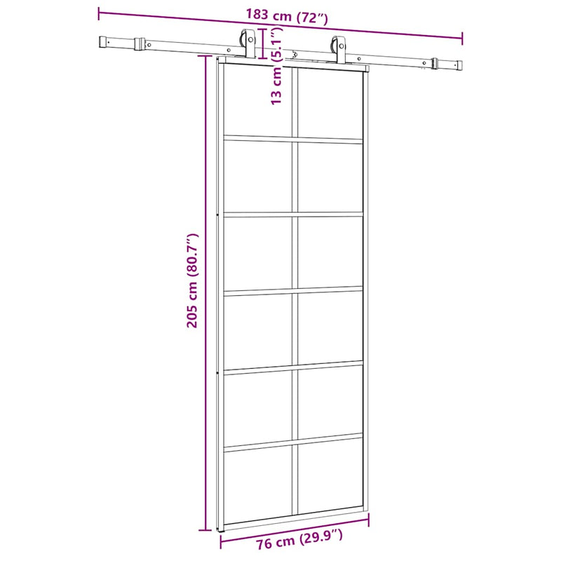 vidaXL fekete ESG üveg tolóajtó fémszerelvény-szettel 76x205 cm