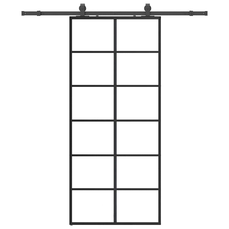 vidaXL fekete ESG üveg tolóajtó fémszerelvény-szettel 90x205 cm