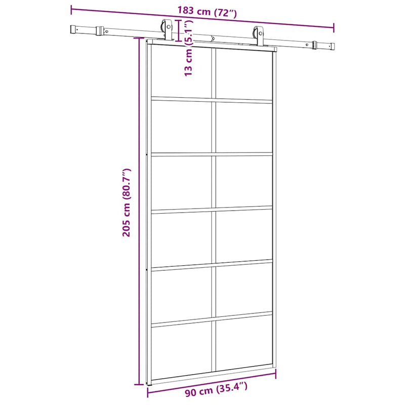 vidaXL fekete ESG üveg tolóajtó fémszerelvény-szettel 90x205 cm
