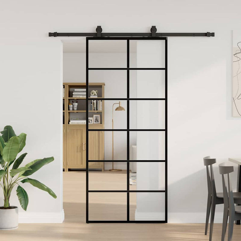 vidaXL fekete ESG üveg tolóajtó fémszerelvény-szettel 90x205 cm
