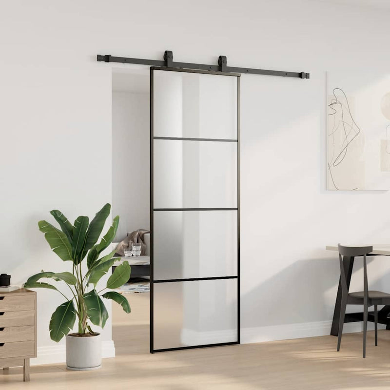 vidaXL fekete ESG üveg tolóajtó fémszerelvény-szettel 76x205 cm