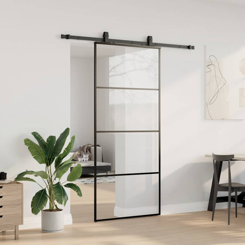 vidaXL fekete ESG üveg tolóajtó fémszerelvény-szettel 90x205 cm