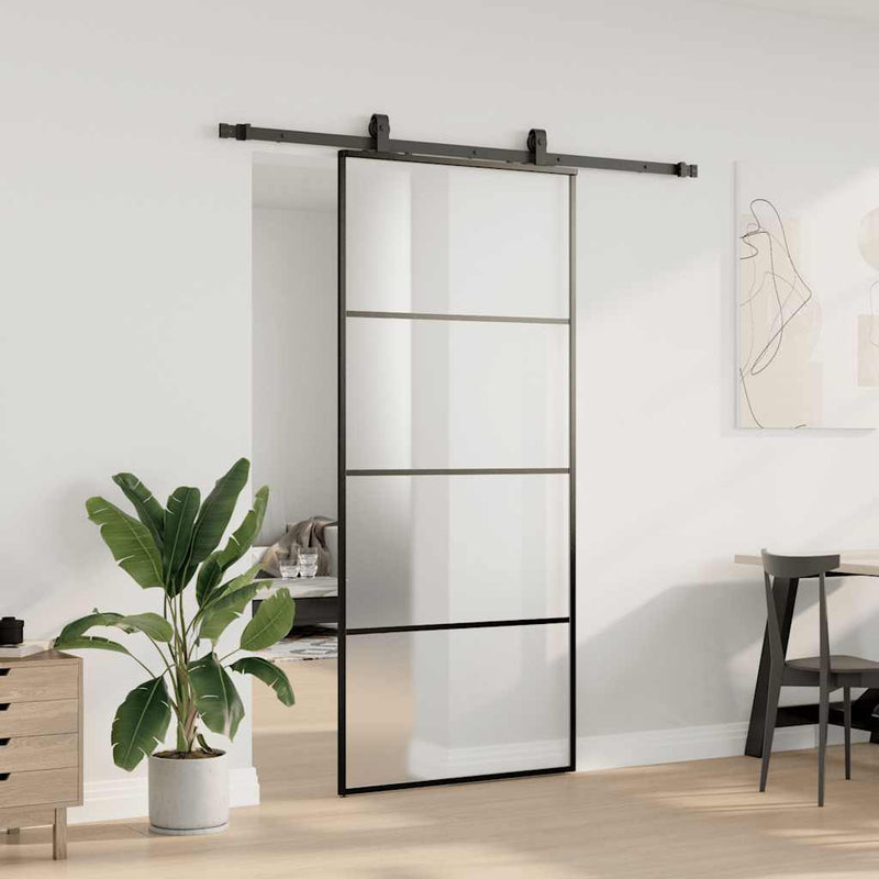 vidaXL fekete ESG üveg tolóajtó fémszerelvény-szettel 90x205 cm