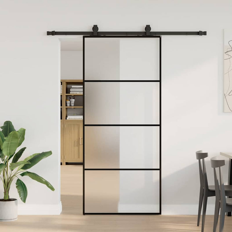 vidaXL fekete ESG üveg tolóajtó fémszerelvény-szettel 90x205 cm
