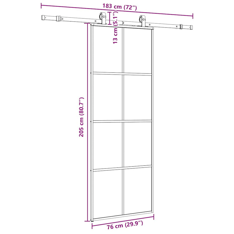 vidaXL fekete ESG üveg tolóajtó fémszerelvény-szettel 76x205 cm