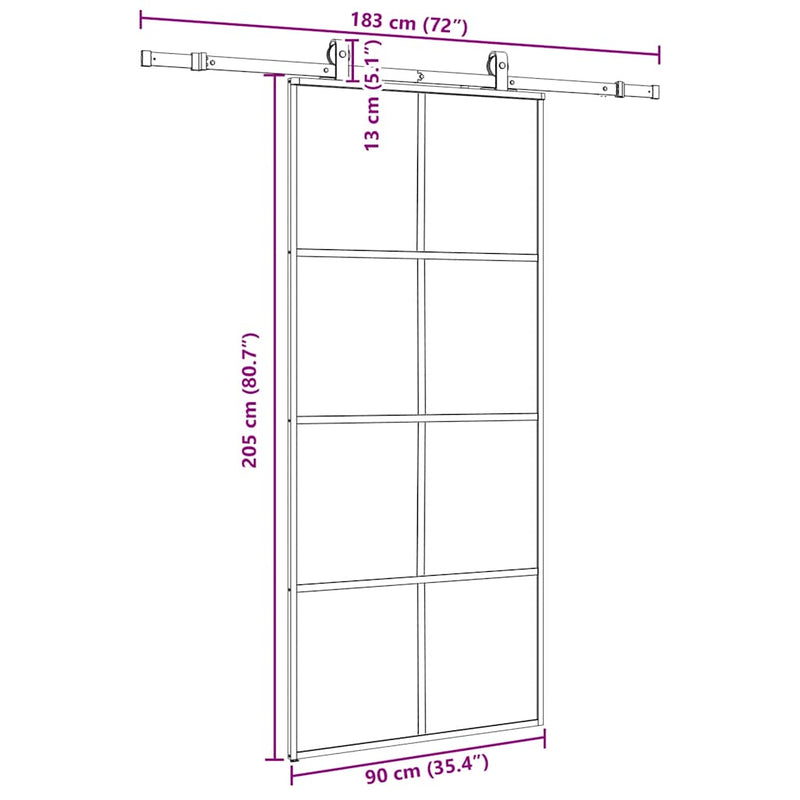 vidaXL fekete ESG üveg tolóajtó fémszerelvény-szettel 90x205 cm