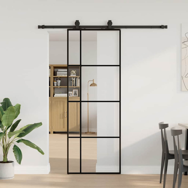 vidaXL fekete ESG üveg tolóajtó fémszerelvény-szettel 76x205 cm