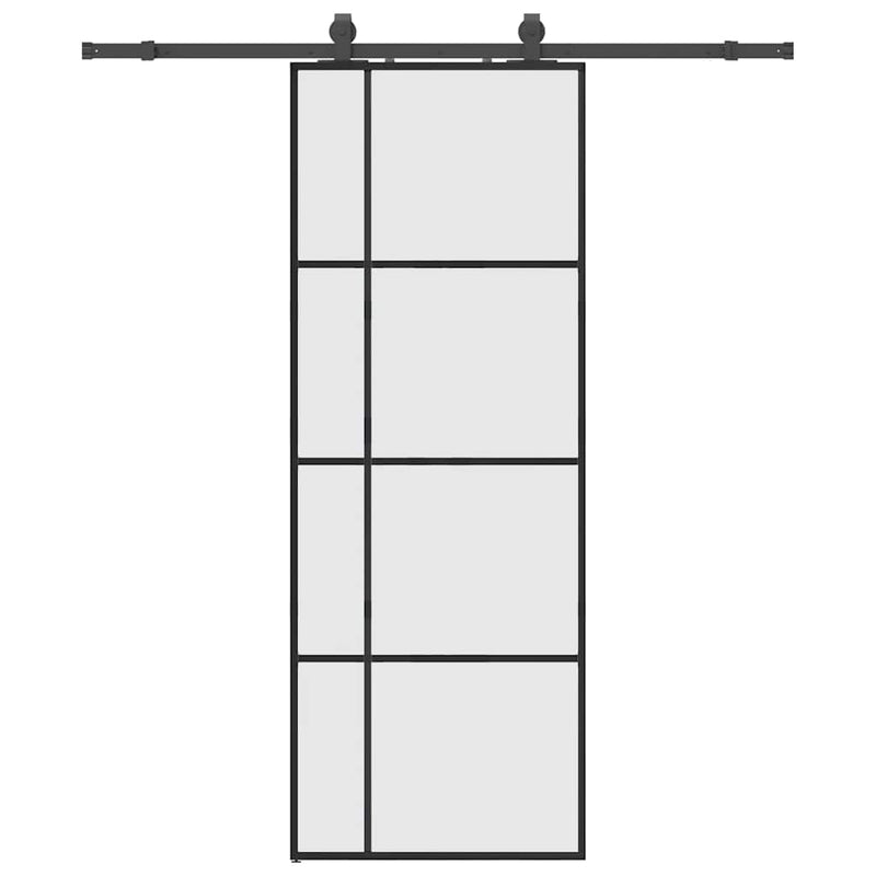 vidaXL fekete ESG üveg tolóajtó fémszerelvény-szettel 76x205 cm