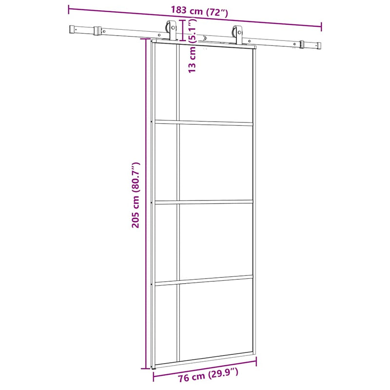 vidaXL fekete ESG üveg tolóajtó fémszerelvény-szettel 76x205 cm