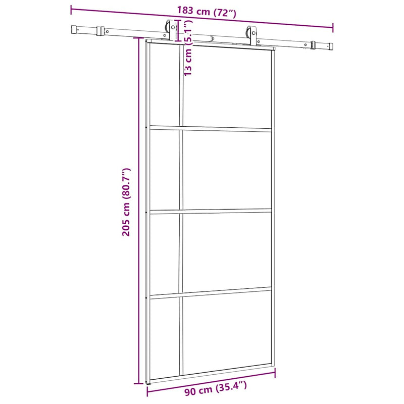 vidaXL fekete ESG üveg tolóajtó fémszerelvény-szettel 90x205 cm