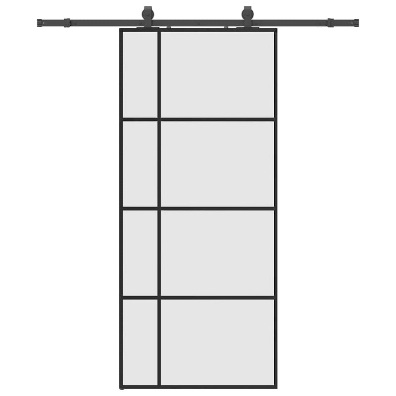 vidaXL fekete ESG üveg tolóajtó fémszerelvény-szettel 90x205 cm