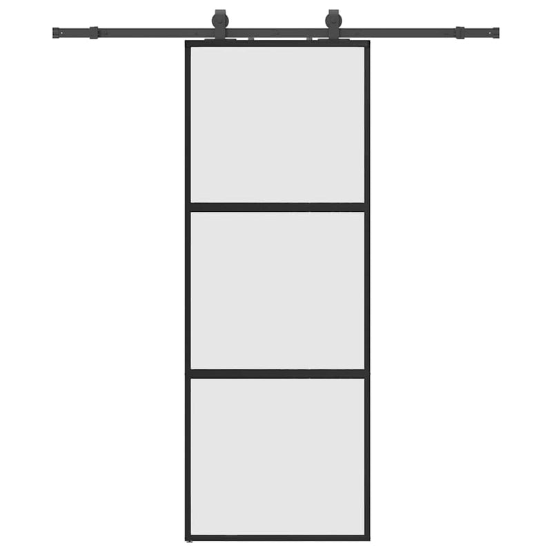 vidaXL fekete edzett üveg tolóajtó fémszerelék szettel 76x205 cm