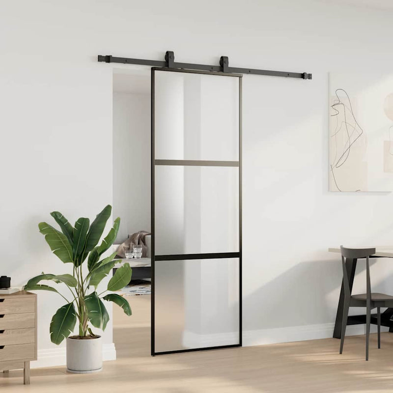 vidaXL fekete edzett üveg tolóajtó fémszerelék szettel 76x205 cm