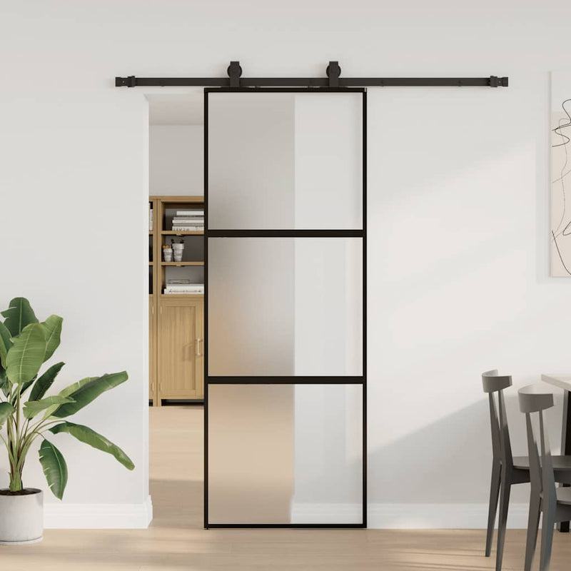 vidaXL fekete edzett üveg tolóajtó fémszerelék szettel 76x205 cm