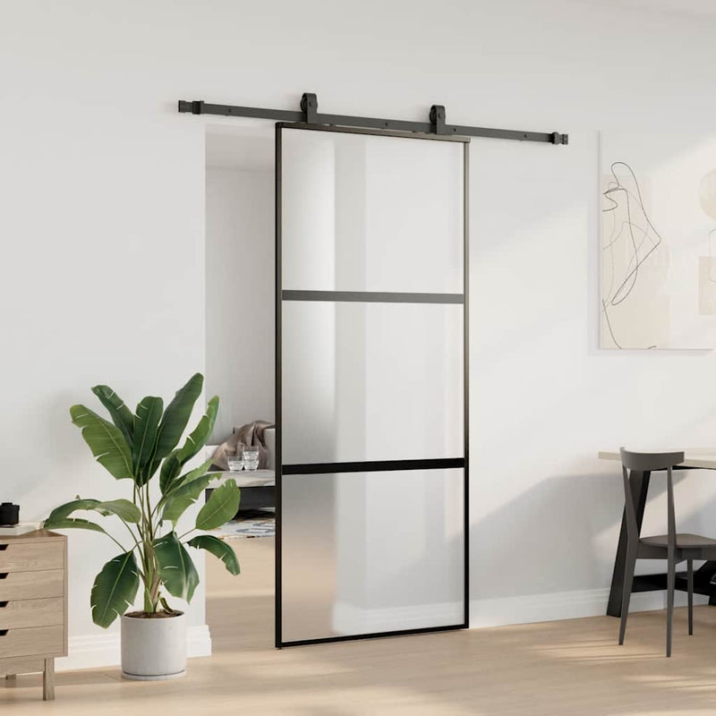 vidaXL fekete edzett üveg tolóajtó fémszerelék szettel 90x205 cm