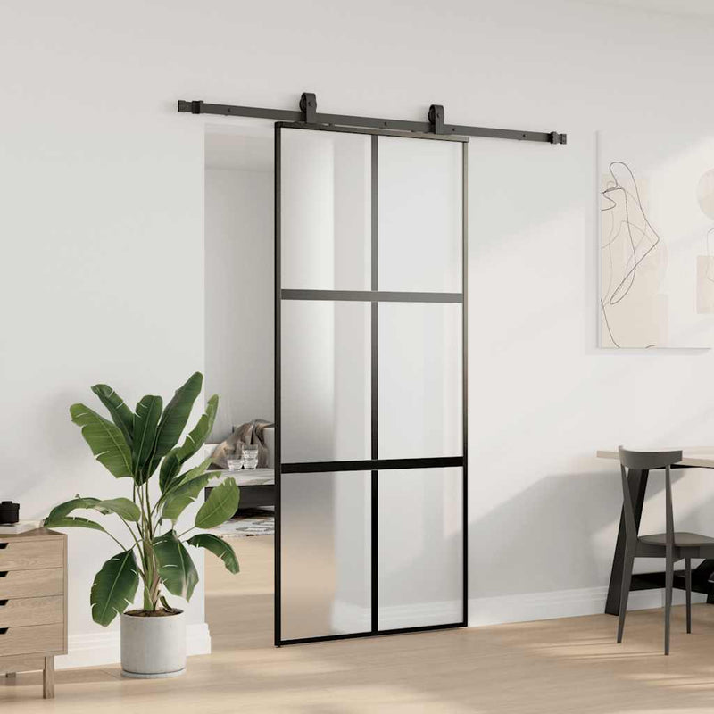 vidaXL fekete edzett üveg tolóajtó fémszerelék szettel 90x205 cm
