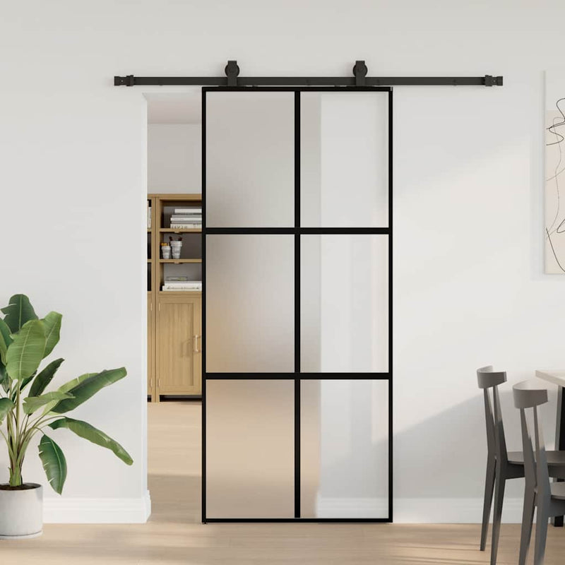 vidaXL fekete edzett üveg tolóajtó fémszerelék szettel 90x205 cm
