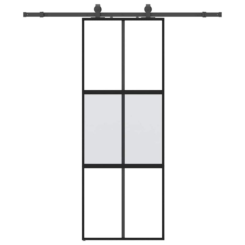 vidaXL fekete edzett üveg tolóajtó fémszerelék szettel 76x205 cm