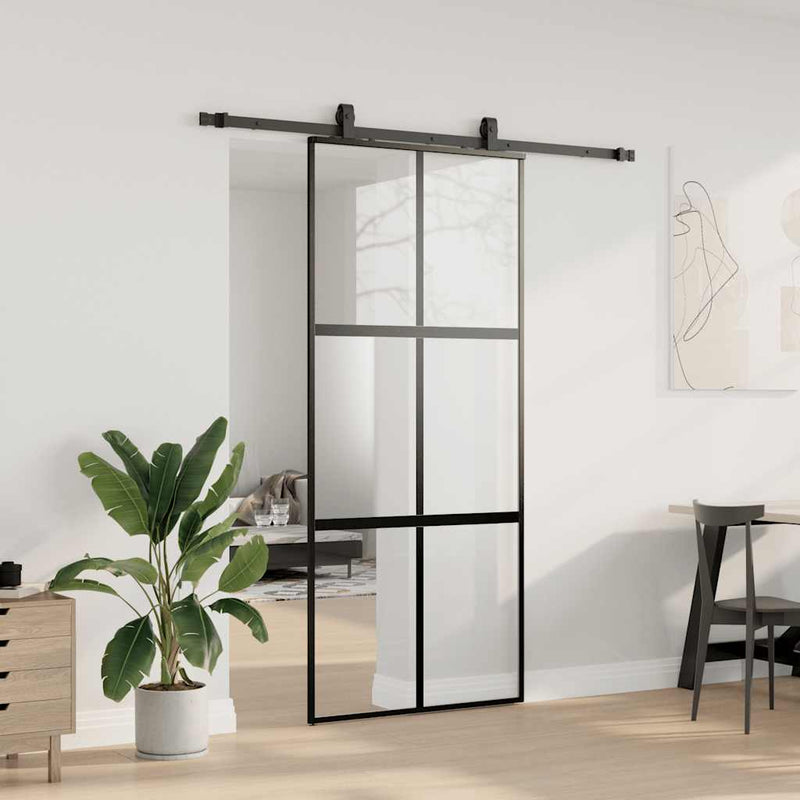 vidaXL fekete edzett üveg tolóajtó fémszerelék szettel 90x205 cm