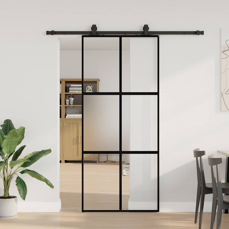 vidaXL fekete edzett üveg tolóajtó fémszerelék szettel 90x205 cm