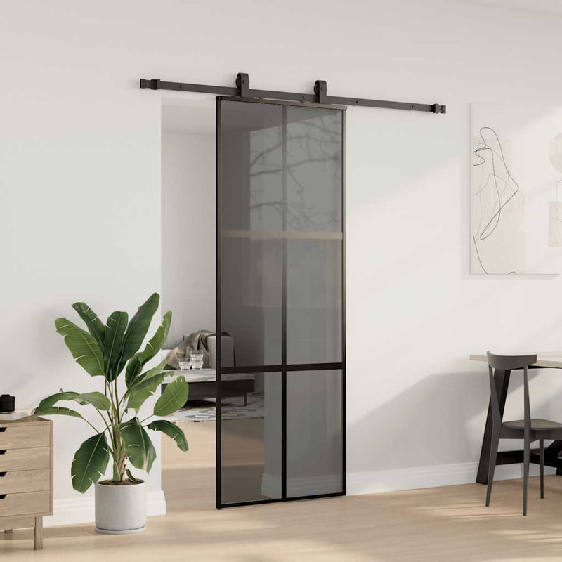 vidaXL fekete edzett üveg tolóajtó fémszerelék szettel 76x205 cm