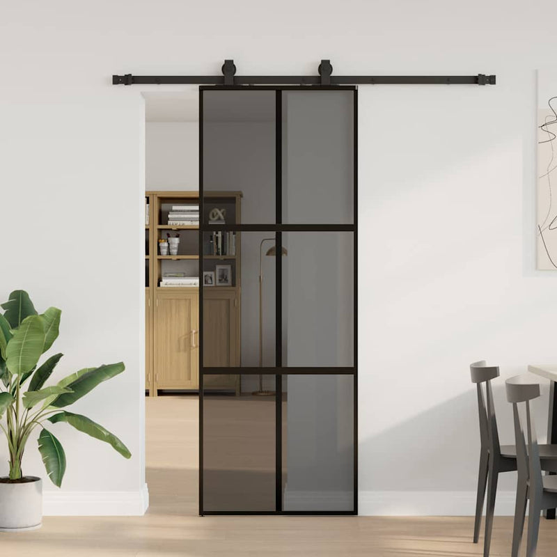 vidaXL fekete edzett üveg tolóajtó fémszerelék szettel 76x205 cm