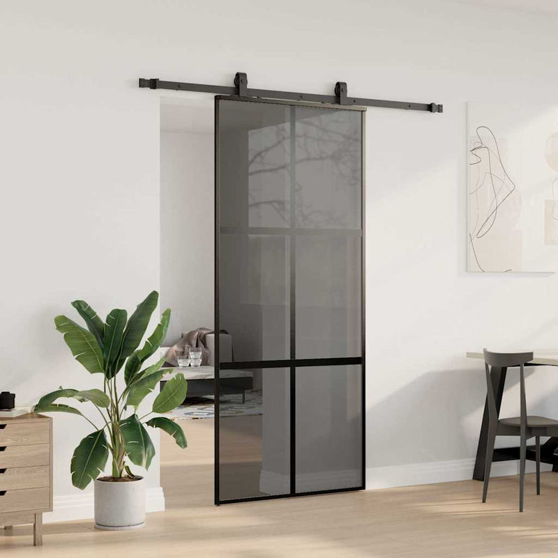 vidaXL fekete edzett üveg tolóajtó fémszerelék szettel 90x205 cm