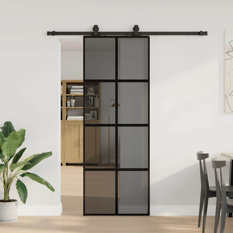 vidaXL fekete edzett üveg tolóajtó fémszerelék szettel 76x205 cm