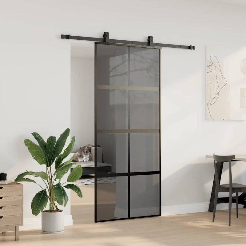 vidaXL fekete edzett üveg tolóajtó fémszerelék szettel 90x205 cm