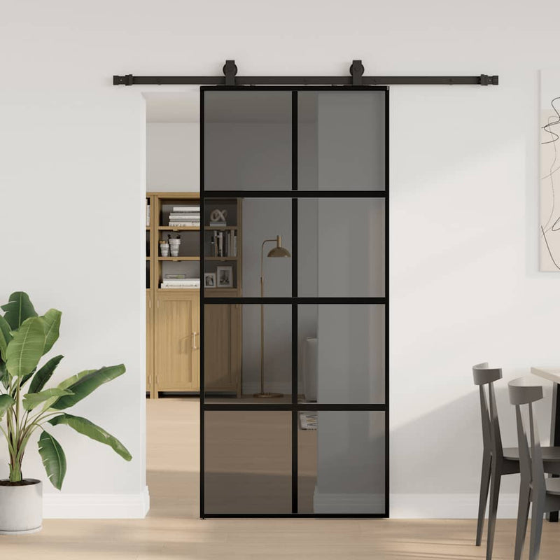 vidaXL fekete edzett üveg tolóajtó fémszerelék szettel 90x205 cm