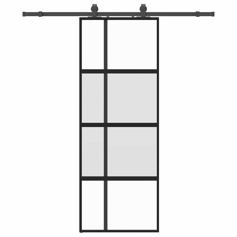 vidaXL fekete edzett üveg tolóajtó fémszerelék szettel 76x205 cm