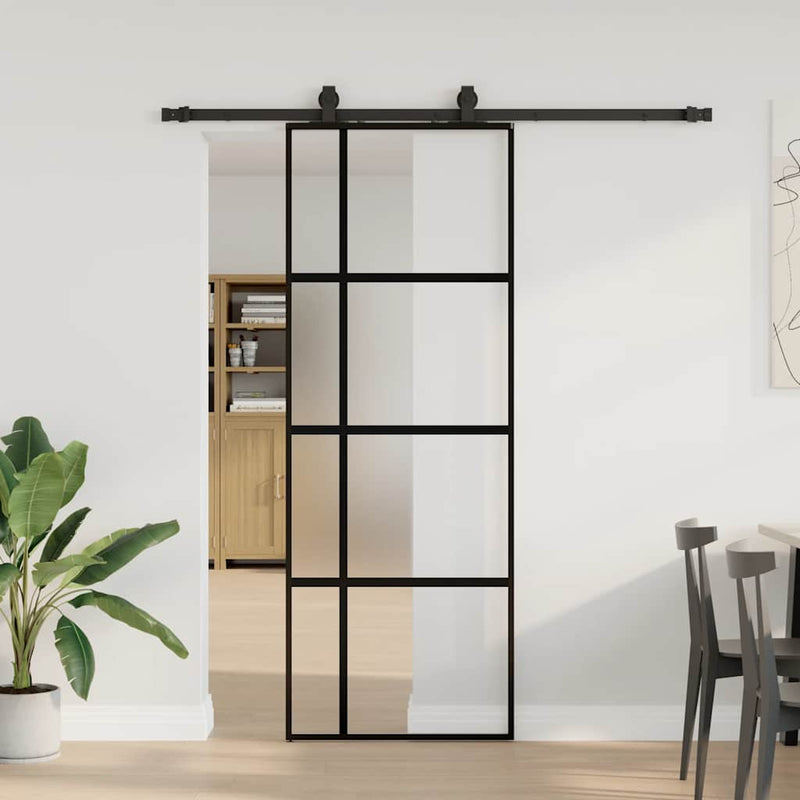 vidaXL fekete edzett üveg tolóajtó fémszerelék szettel 76x205 cm
