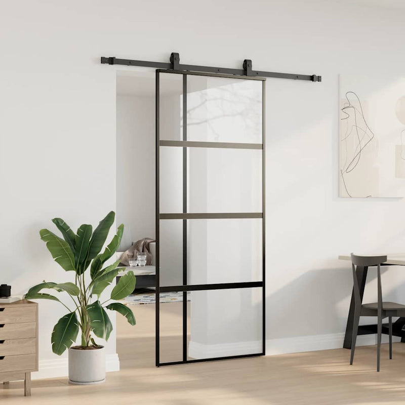 vidaXL fekete edzett üveg tolóajtó fémszerelék szettel 90x205 cm