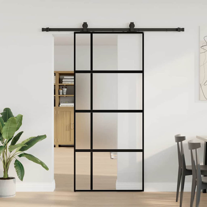 vidaXL fekete edzett üveg tolóajtó fémszerelék szettel 90x205 cm