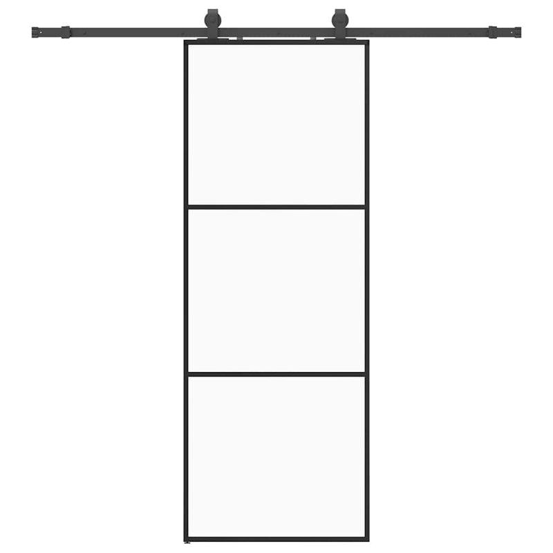 vidaXL fekete ESG üveg tolóajtó fémszerelvény-szettel 76x205 cm