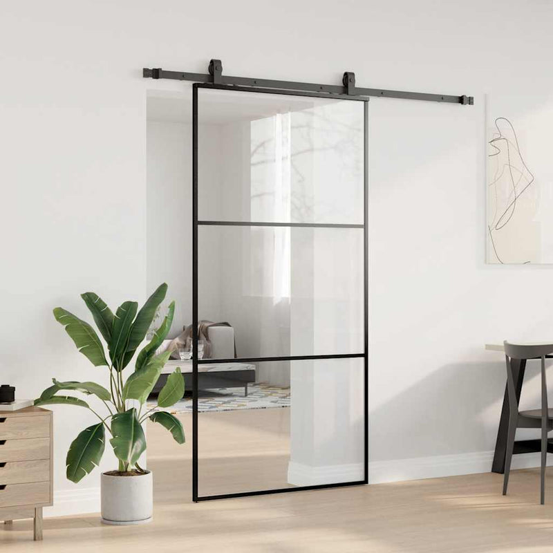 vidaXL fekete ESG üveg tolóajtó fémszerelvény-szettel 102x205 cm