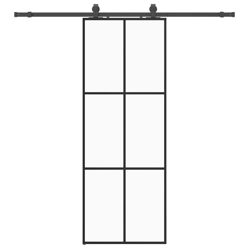 vidaXL fekete ESG üveg tolóajtó fémszerelvény-szettel 76x205 cm