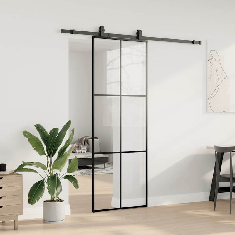 vidaXL fekete ESG üveg tolóajtó fémszerelvény-szettel 76x205 cm
