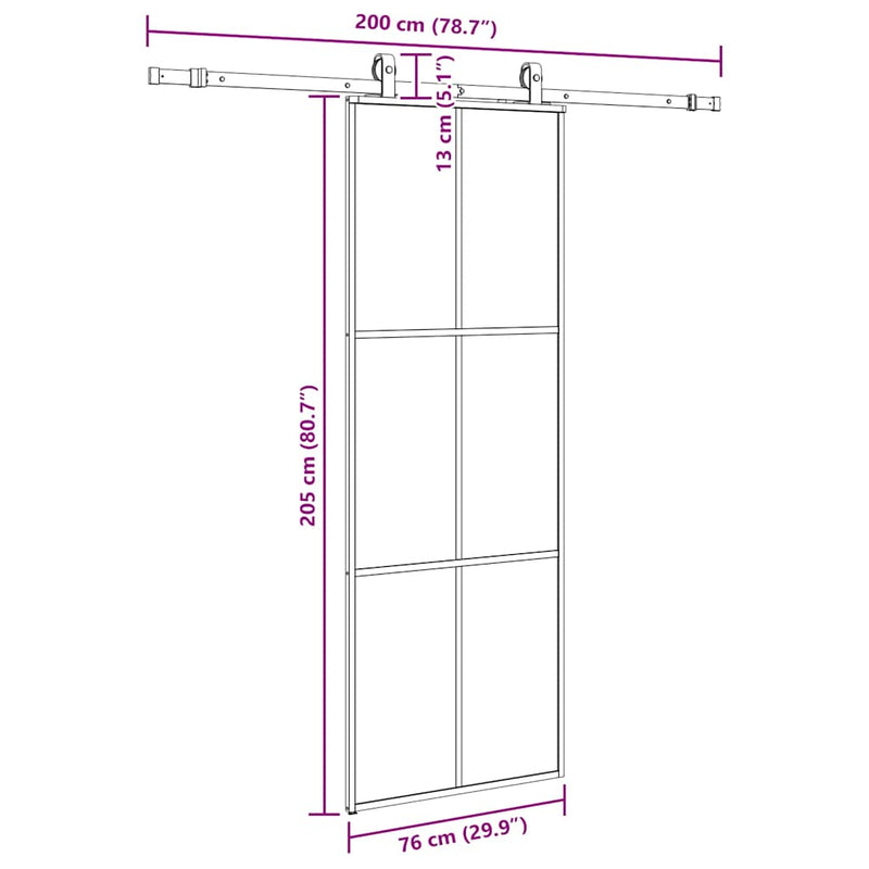 vidaXL fekete ESG üveg tolóajtó fémszerelvény-szettel 76x205 cm