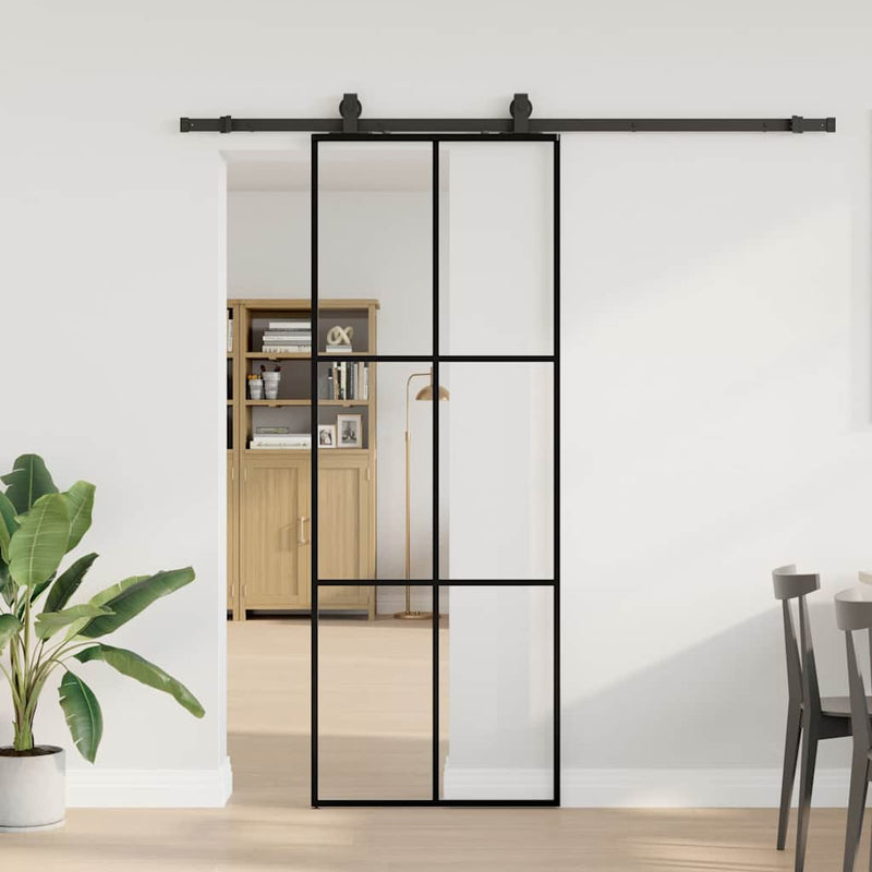 vidaXL fekete ESG üveg tolóajtó fémszerelvény-szettel 76x205 cm