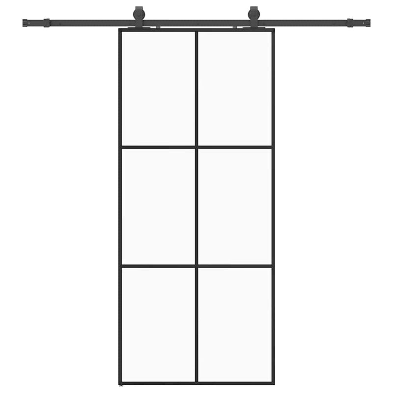 vidaXL fekete ESG üveg tolóajtó fémszerelvény-szettel 90x205 cm