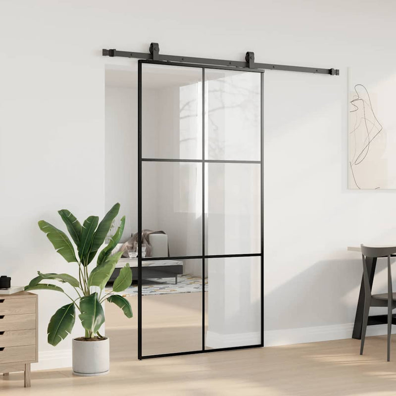 vidaXL fekete ESG üveg tolóajtó fémszerelvény-szettel 102x205 cm